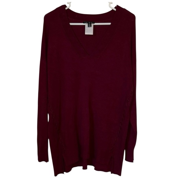 🌹NWOT:TRIBAL V NECK BURGANDY SWEATER - Picture 1 of 5
